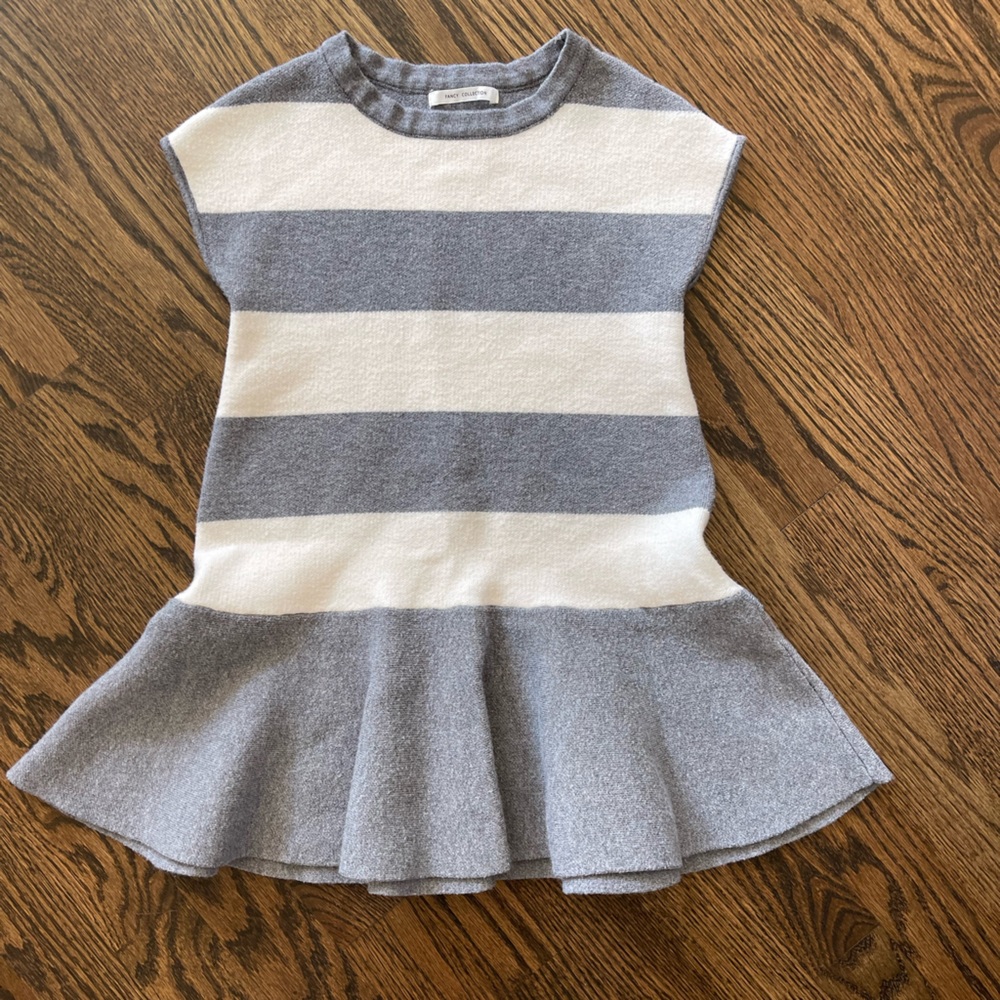 Zara girls knit dress, grey and white stripes - NEVER WORN